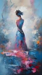 Sublime lady in blue abstract art.