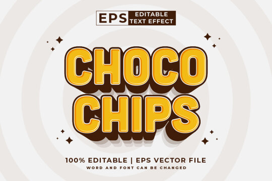 Editable text effect Choco Chips 3d Cartoon Cute template style premium vector
