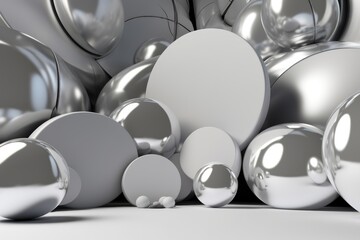 Silver podium color 3D background with geometric shapes for product presentation minimal style, stage, silver background.