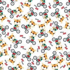 Cute tiger riding a bicycle. Trendy children graphic. Vector illustration. T-Shirt Design for children. Design elements for kids.