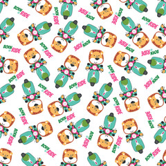 Cartoon seamless pattern of cute lion riding Scooter . Can be used for t-shirt printing, children wear fashion designs and other decoration.