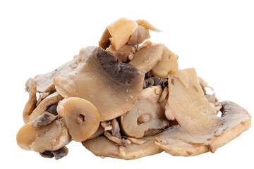 Pickled chopped mushrooms champignons isolated on a white background. 
