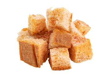 Slices of dry fried bread are isolated on a white background. 