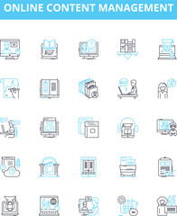 Online content management vector line icons set. Content, Management, Online, System, Web, Publishing, Digital illustration outline concept symbols and signs