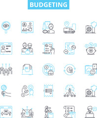 Budgeting vector line icons set. budgeting, plan, finance, money, saving, cost, income illustration outline concept symbols and signs