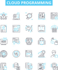 Cloud programming vector line icons set. Cloud, Programming, Computing, Data, Storage, Services, APIs illustration outline concept symbols and signs