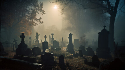 Fototapeta na wymiar cemetery at night generative ai
