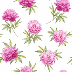 Fotobehang Pink floral seamless pattern. Watercolor peony. © Kotkoa