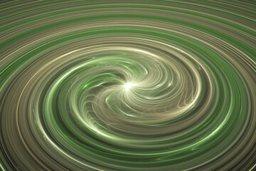 Green swirling pattern of crooked waves on a black background. Abstract fractal 3D rendering