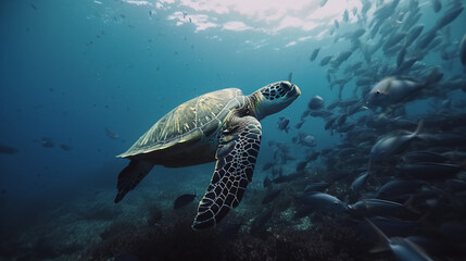 green sea turtle swimming  generative ai