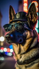 police german shepherd dog in sunglasses