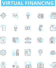 Virtual financing vector line icons set. Virtual, Financing, Money, Investment, Online, Credit, Funds illustration outline concept symbols and signs