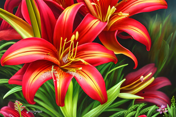 Red and Yellow Lily Flower Generative Art