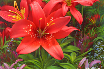 Red lilies In The Summer Generative Art