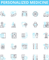 Personalized medicine vector line icons set. Personalized, Medicine, Precision, Genomic, Customized, Therapeutics, Healthcare illustration outline concept symbols and signs