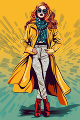 Comic book pop art drawing, woman. Generative ai