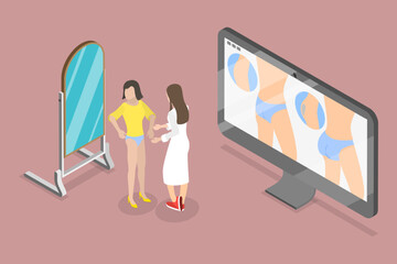 3D Isometric Flat Vector Conceptual Illustration of Buttock Enhancement Augment Surgery, Butt Implants, Plastic Surgery