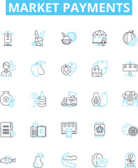 Market payments vector line icons set. Payments, Market, Transactions, Banking, Credit, Debit, Purchases illustration outline concept symbols and signs