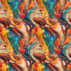 Seamless pattern of colorful liquid oil paint with splashes. Generative AI.