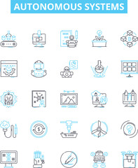 Autonomous systems vector line icons set. Autonomous, Systems, Robotics, AI, Unmanned, Learning, Intelligent illustration outline concept symbols and signs