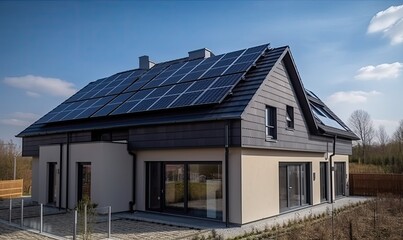 Houses with solar panels on the roof, generative AI