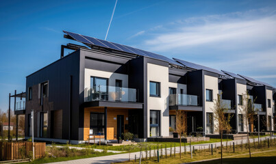 Houses with solar panels on the roof, generative AI