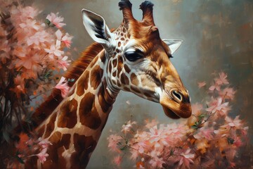 Giraffe oil painting