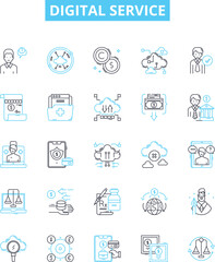 Digital service vector line icons set. Digital, Service, Online, Technology, Cloud, Portal, Network illustration outline concept symbols and signs