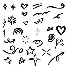 Set of hand drawn doodles. Cute doodles on a white background. Cute illustrations. EPS Vector
