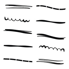 Set of handmade, hand drawn underline strokes isolated on white background EPS Vector	
