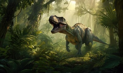 Tyrannosaur rex in the jungle, generative AI © Enigma