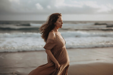 Fototapeta na wymiar photo of pregnant woman in nature, generative ai