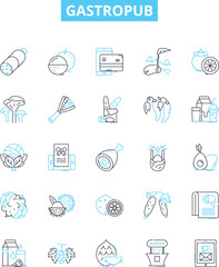 Gastropub vector line icons set. Pub, Gastronomy, Gastro, Food, Drinks, Booze, Ale illustration outline concept symbols and signs
