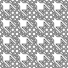 Seamless surface pattern design with houndstooth ornament. Squares, triangles, sign wallpaper. Fabric background. Mosaic motif. Digital paper, textile print, page fill, web designing. Vector art.