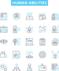 Human abilities vector line icons set. Ability, Skill, Cognition, Learning, Thinking, Creativity, Judgement illustration outline concept symbols and signs
