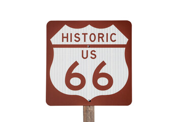Historic US Route 66 highway sign isolated with cut out background.