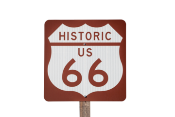 Historic US Route 66 highway sign isolated with cut out background.