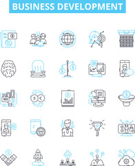 Business development vector line icons set. Enterprise, Consultancy, Expansion, Networking, Revenues, Profits, Sustainability illustration outline concept symbols and signs