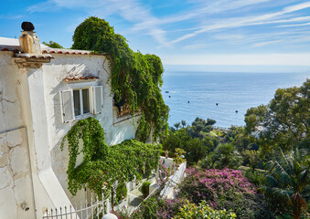Landscape with Positano town at famous amalfi coast, Italy