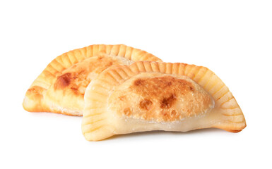 Tasty meat empanadas on white background