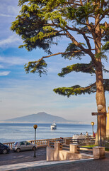 Naklejka premium View of the Mount Vesuvius from Sant Agnello. Summer evening. Sorento.