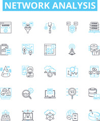 Fototapeta premium Network analysis vector line icons set. Network, Analysis, Topology, Graph, Structure, Connectivity, Flow illustration outline concept symbols and signs