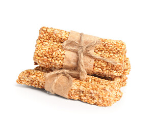 Tasty sesame kozinaki isolated on white background