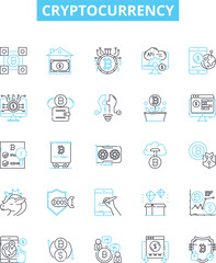Cryptocurrency vector line icons set. Cryptocurrency, Crypto, Money, Digital, Currency, Buy, Sell illustration outline concept symbols and signs