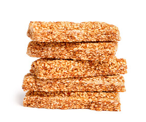 Pile of tasty sesame kozinaki isolated on white background