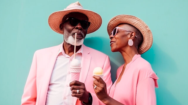 Mature african american couple wearing modern and colorful clothes. Generative AI