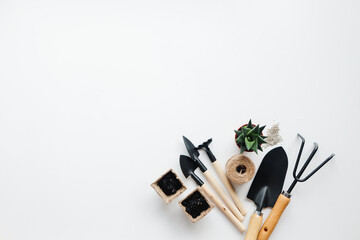 Set of gardening tools on a white background