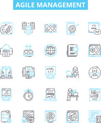 Agile management vector line icons set. Agile, Management, Process, Product, Development, Scrum, Team illustration outline concept symbols and signs
