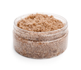 Jar of body scrub isolated on white background
