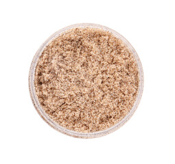 Jar of body scrub isolated on white background